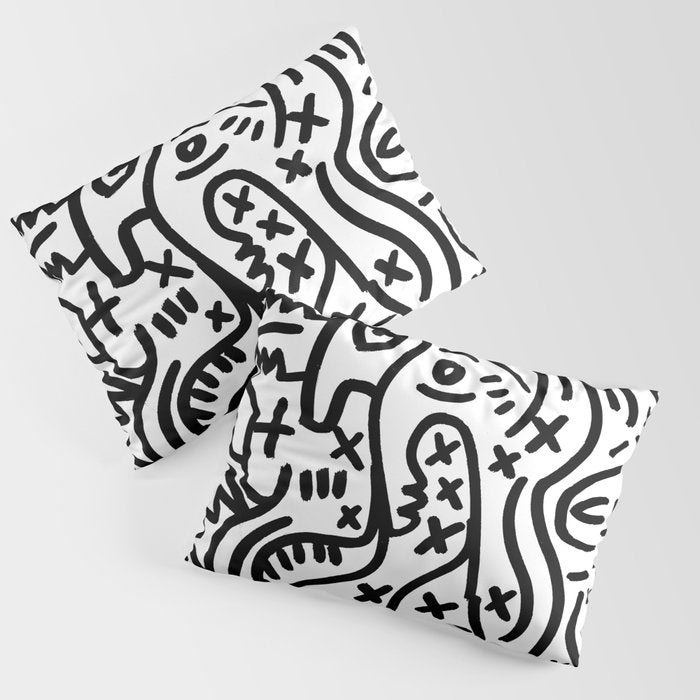 Graffiti Street Art Black and White Pillow Sham Gallery Image 3