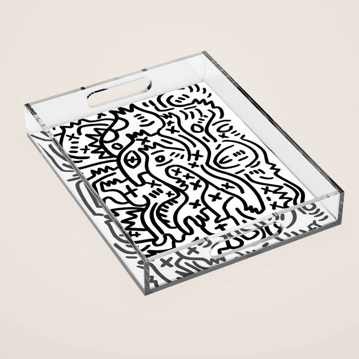 Graffiti Street Art Black and White Acrylic Tray Gallery Image 1