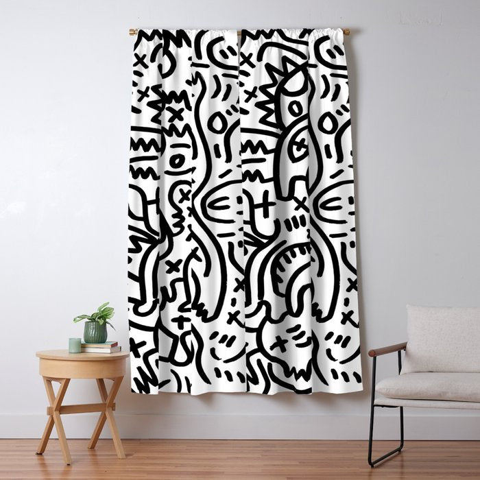 Graffiti Street Art Black and White Window Curtain Gallery Image 1