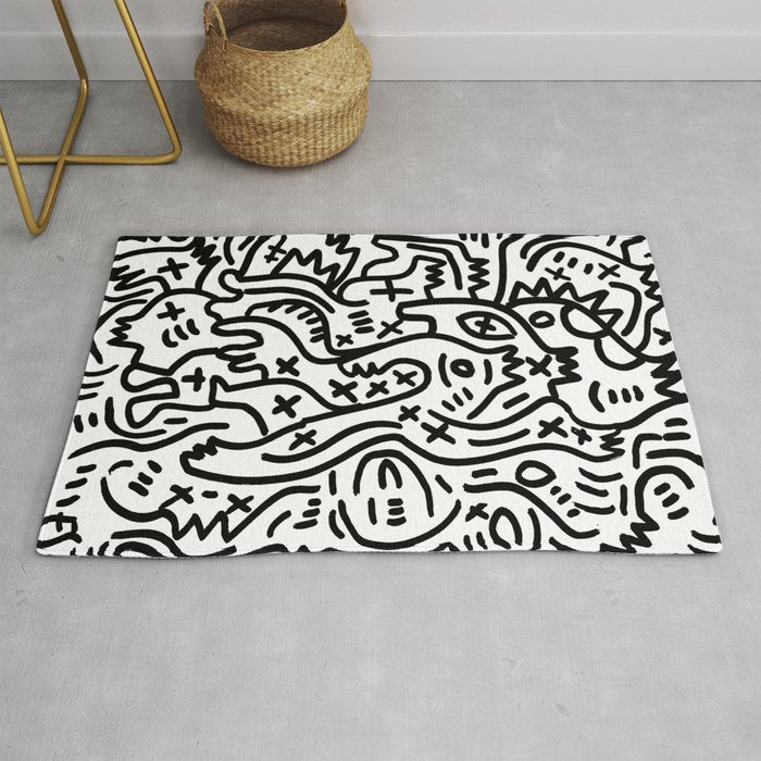 Graffiti Street Art Black and White Rug Gallery Image 1
