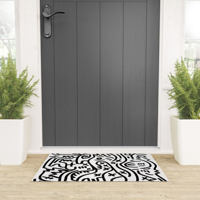 Graffiti Street Art Black and White Welcome Mat Gallery Image 3