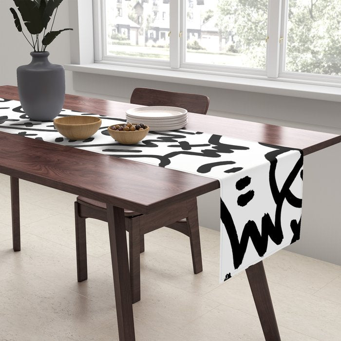 Graffiti Street Art Black and White Table Runner Gallery Image 2