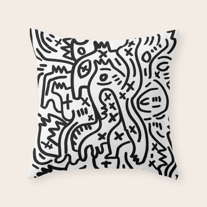 Graffiti Street Art Black and White Throw Pillow Gallery Image 6