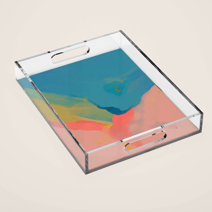 Moon Light On Rainbow Pastel | Night Sky Texture Design Acrylic Tray Gallery Image 1