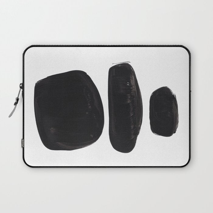 Black And White Minimalist Mid Century Abstract Ink Art Minimal Black Pebbles Paint Laptop Sleeve Gallery Image 1