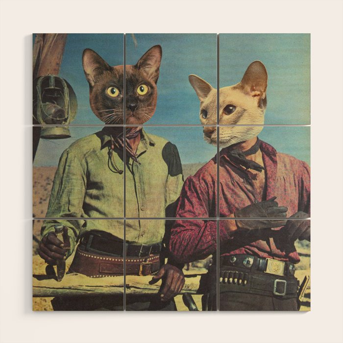 Cowboy Cats - Double trouble Wood Wall Art Gallery Image 1