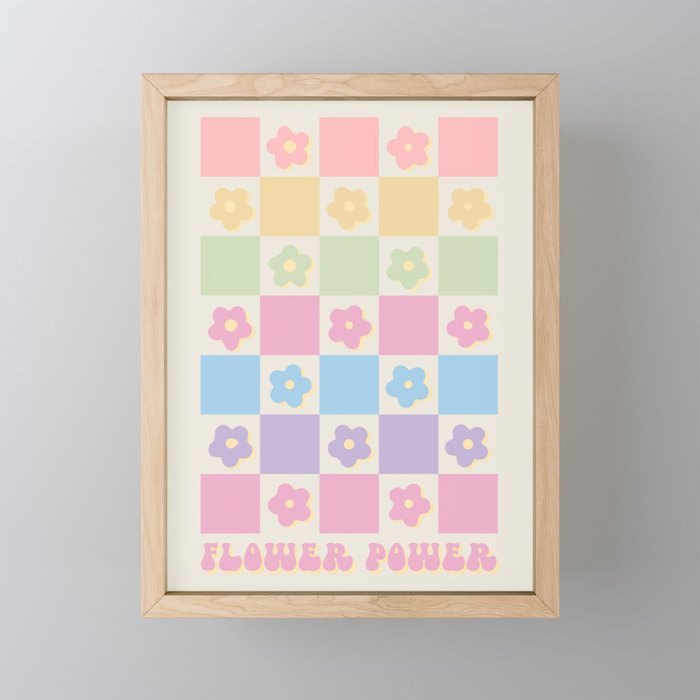 Checkered Flower Power Danish Pastel Rainbow Tones Mini Art Print Gallery Image 1