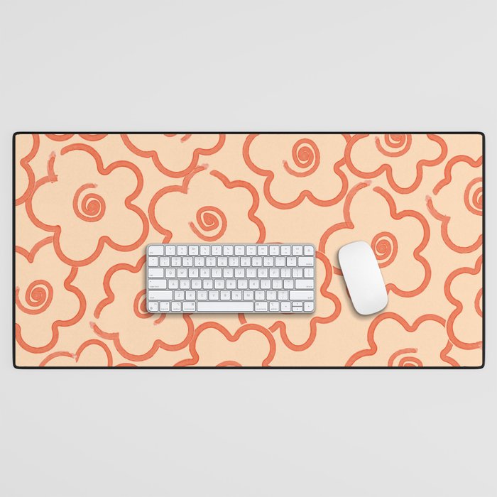Flower Doodles in Orange & Peach Fuzz Desk Mat Gallery Image 1