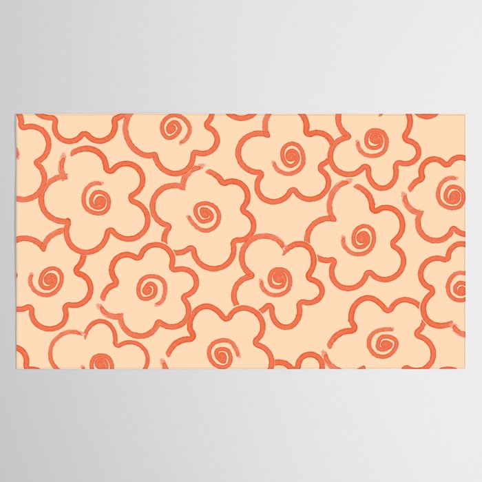 Flower Doodles in Orange & Peach Fuzz Tablecloth Gallery Image 2
