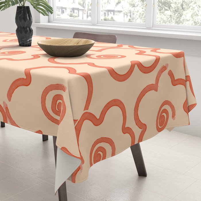 Flower Doodles in Orange & Peach Fuzz Tablecloth Gallery Image 3