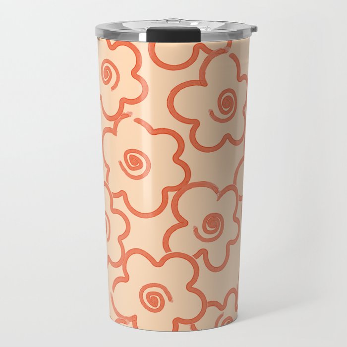 Flower Doodles in Orange & Peach Fuzz Travel Mug Gallery Image 1