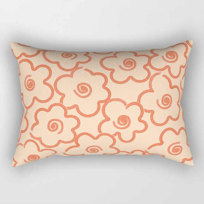 Flower Doodles in Orange & Peach Fuzz Rectangular Pillow Gallery Image 1