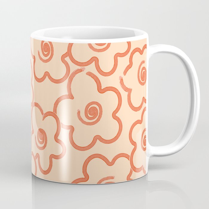 Flower Doodles in Orange & Peach Fuzz Coffee Mug Gallery Image 1