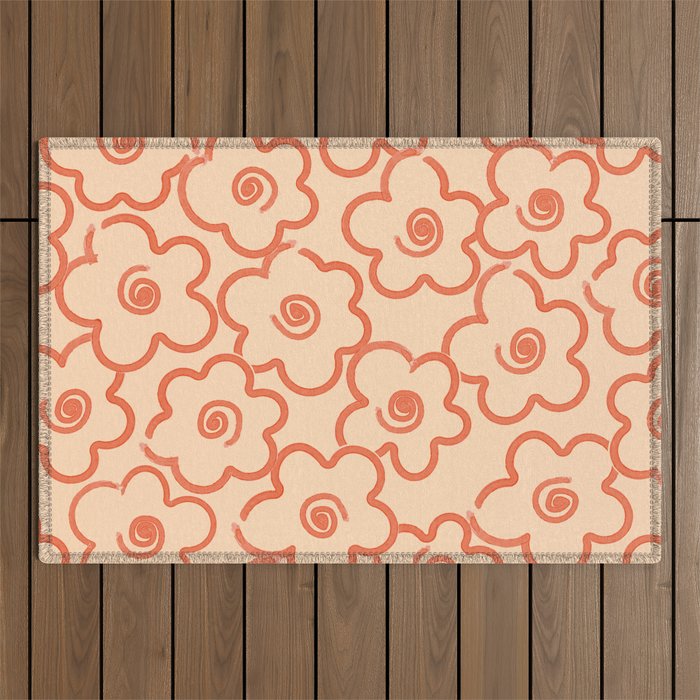 Flower Doodles in Orange & Peach Fuzz Outdoor Rug Gallery Image 1