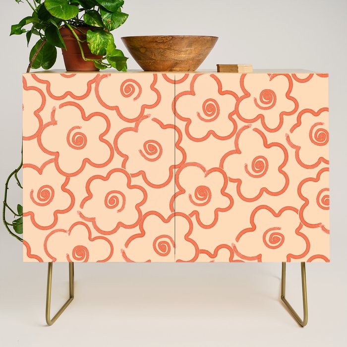 Flower Doodles in Orange & Peach Fuzz Credenza Gallery Image 1