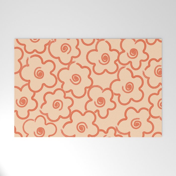 Flower Doodles in Orange & Peach Fuzz Welcome Mat Gallery Image 1