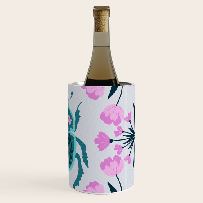 Beetle and flowers - pink and turquoise Wine Chiller Gallery Image 3