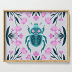 Beetle and flowers - pink and turquoise Serving Tray Gallery Image 1