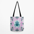 Beetle and flowers - pink and turquoise Tote Bag Gallery Image 2