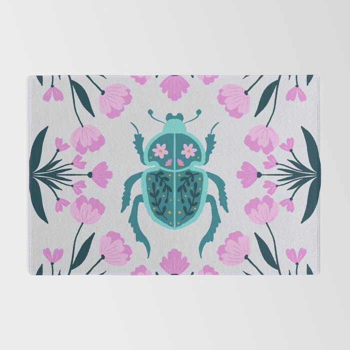 Beetle and flowers - pink and turquoise Rug Gallery Image 2