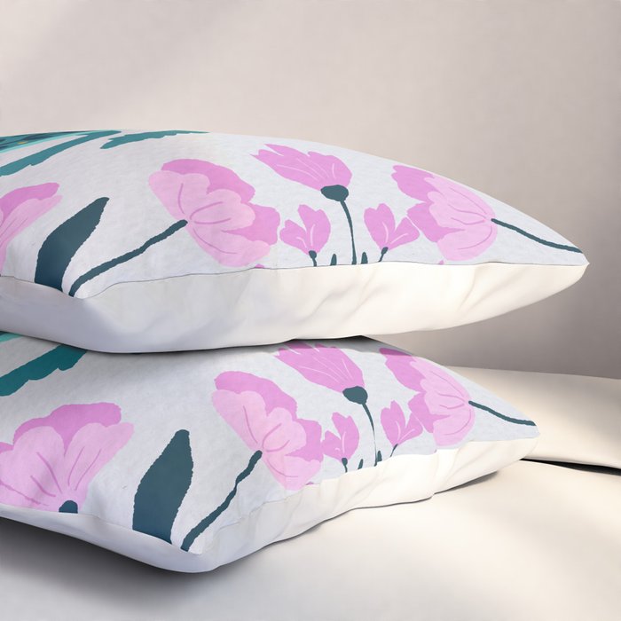 Beetle and flowers - pink and turquoise Pillow Sham Gallery Image 3