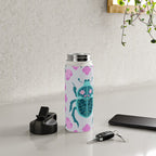 Beetle and flowers - pink and turquoise Water Bottle Gallery Image 4