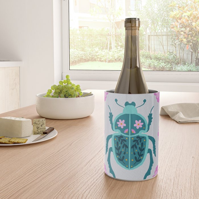 Beetle and flowers - pink and turquoise Wine Chiller Gallery Image 4