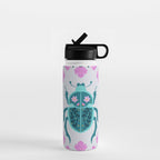 Beetle and flowers - pink and turquoise Water Bottle Gallery Image 1