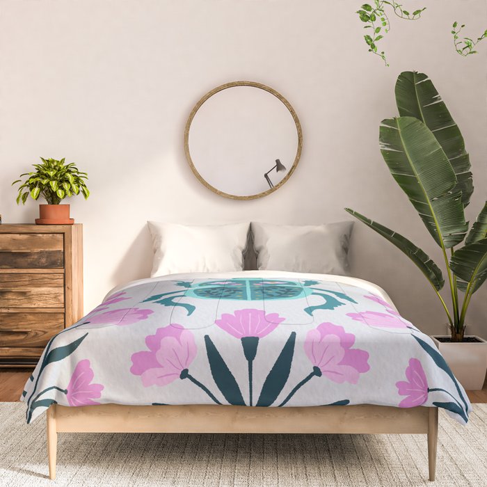 Beetle and flowers - pink and turquoise Comforter Gallery Image 3