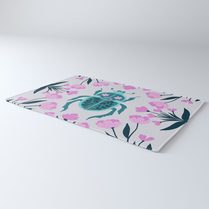 Beetle and flowers - pink and turquoise Rug Gallery Image 3