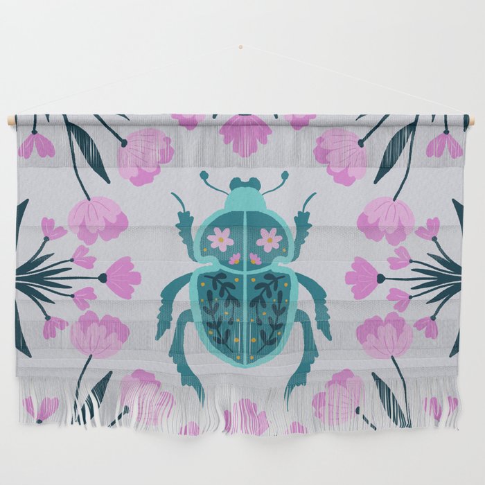 Beetle and flowers - pink and turquoise Wall Hanging Gallery Image 1