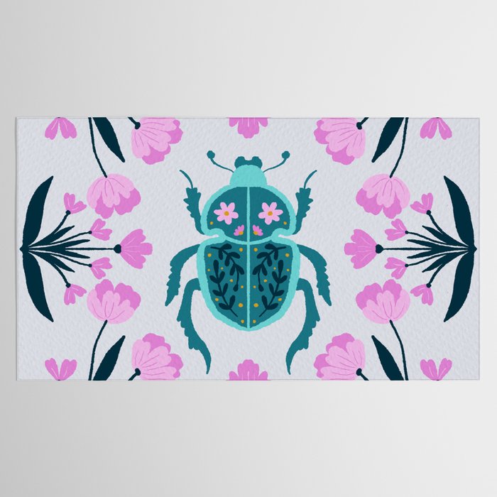 Beetle and flowers - pink and turquoise Tablecloth Gallery Image 2