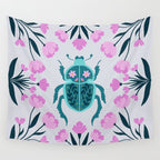 Beetle and flowers - pink and turquoise Wall Tapestry Gallery Image 4