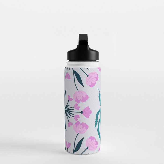 Beetle and flowers - pink and turquoise Water Bottle Gallery Image 3