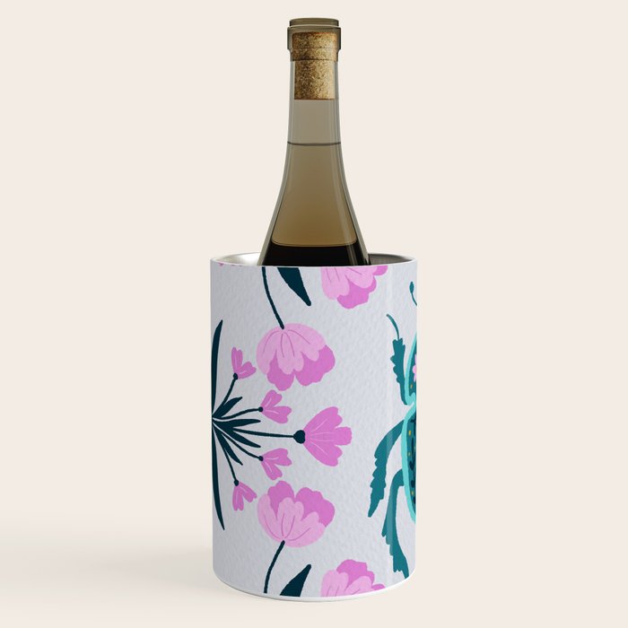 Beetle and flowers - pink and turquoise Wine Chiller Gallery Image 2