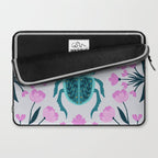 Beetle and flowers - pink and turquoise Laptop Sleeve Gallery Image 2