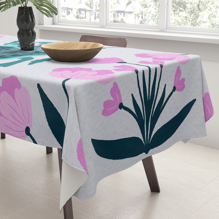 Beetle and flowers - pink and turquoise Tablecloth Gallery Image 3