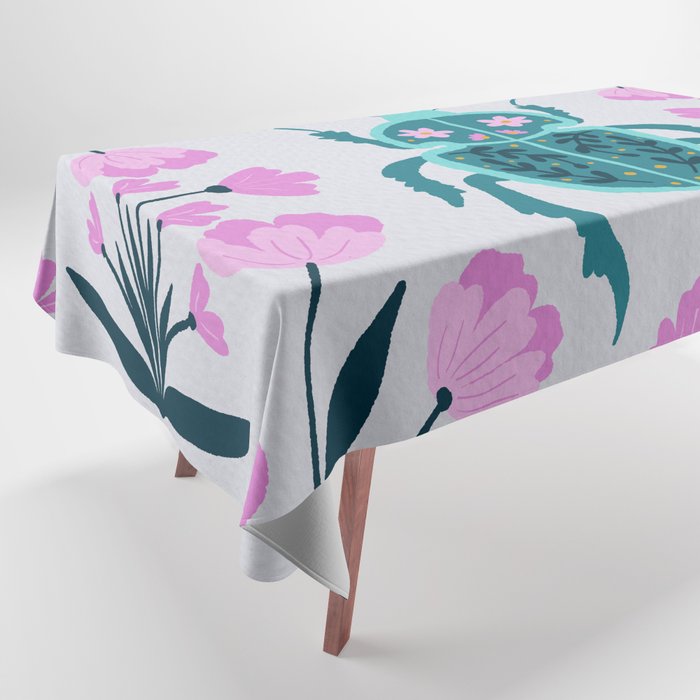 Beetle and flowers - pink and turquoise Tablecloth Gallery Image 1