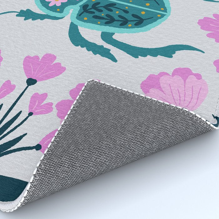 Beetle and flowers - pink and turquoise Rug Gallery Image 4