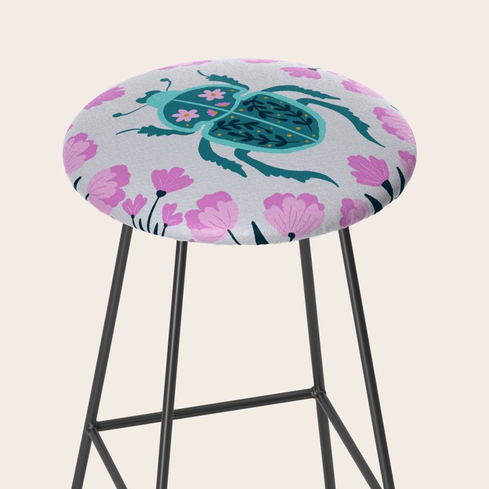 Beetle and flowers - pink and turquoise Stool Gallery Image 2