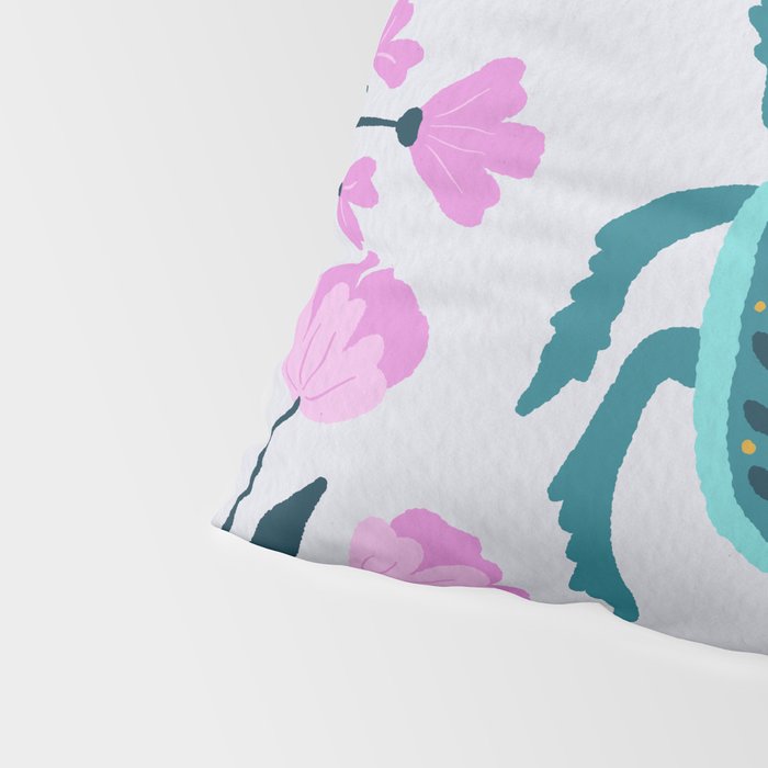 Beetle and flowers - pink and turquoise Pillow Sham Gallery Image 4