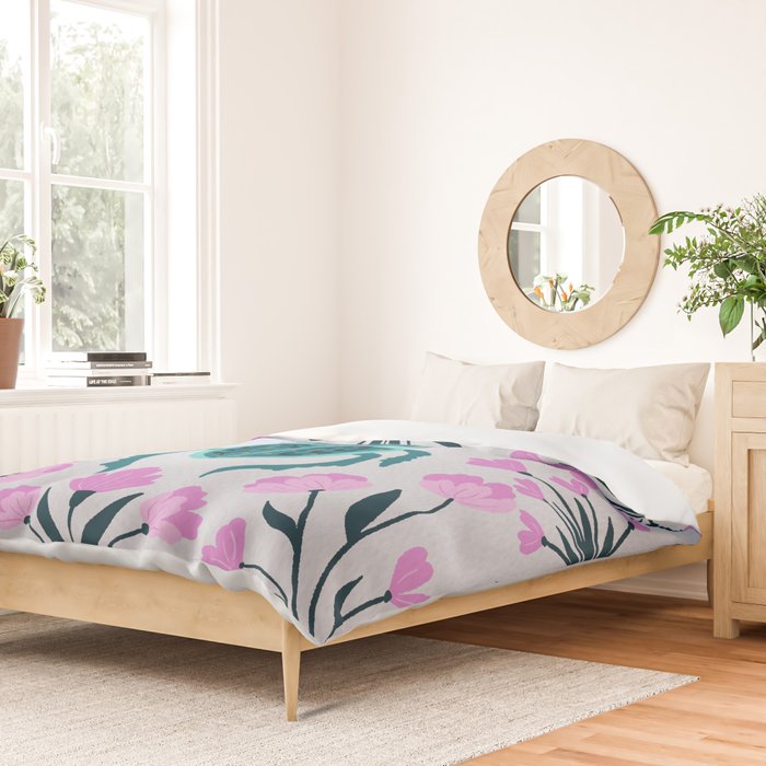 Beetle and flowers - pink and turquoise Duvet Cover Gallery Image 2