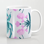 Beetle and flowers - pink and turquoise Coffee Mug Gallery Image 1