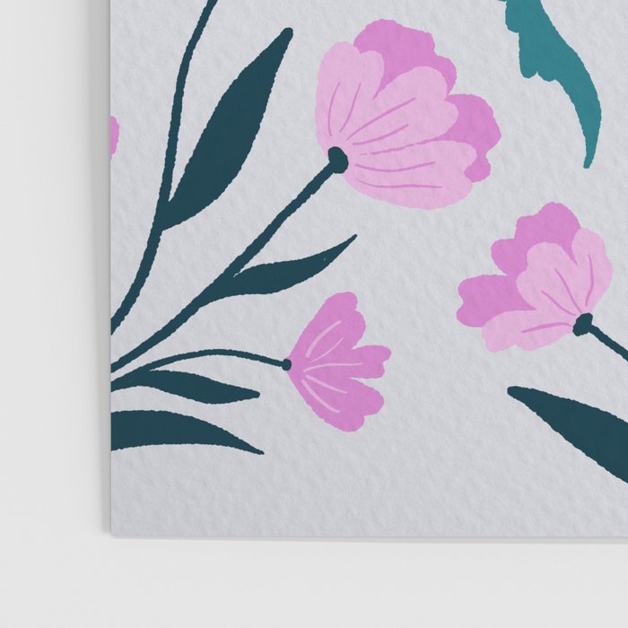 Beetle and flowers - pink and turquoise Poster Gallery Image 3