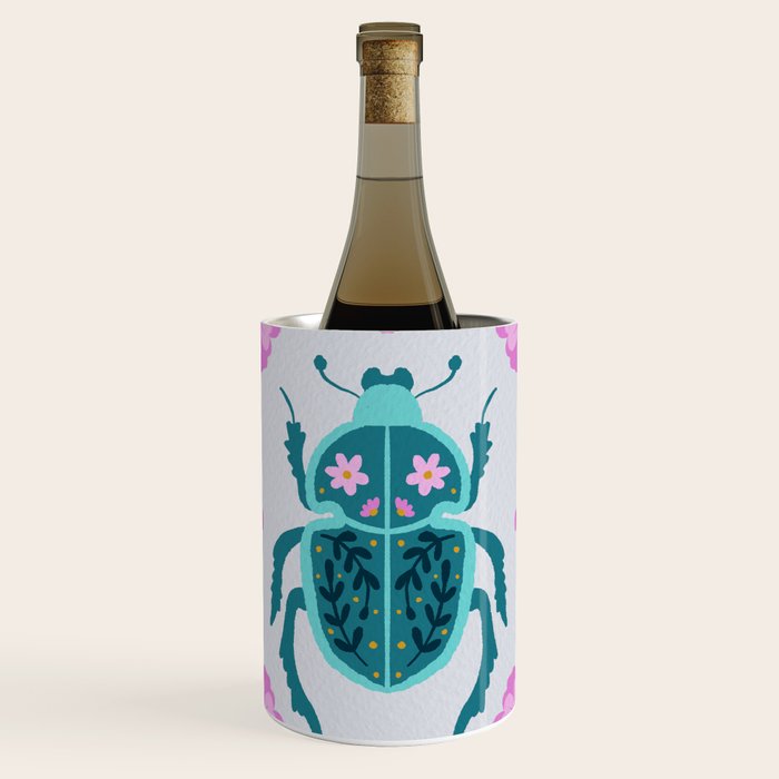 Beetle and flowers - pink and turquoise Wine Chiller