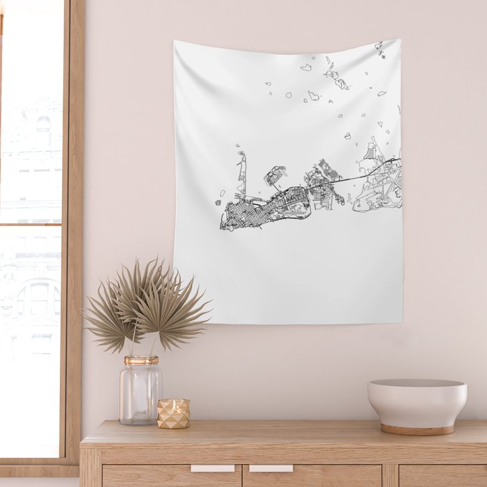 Key West White Map Wall Tapestry Gallery Image 2