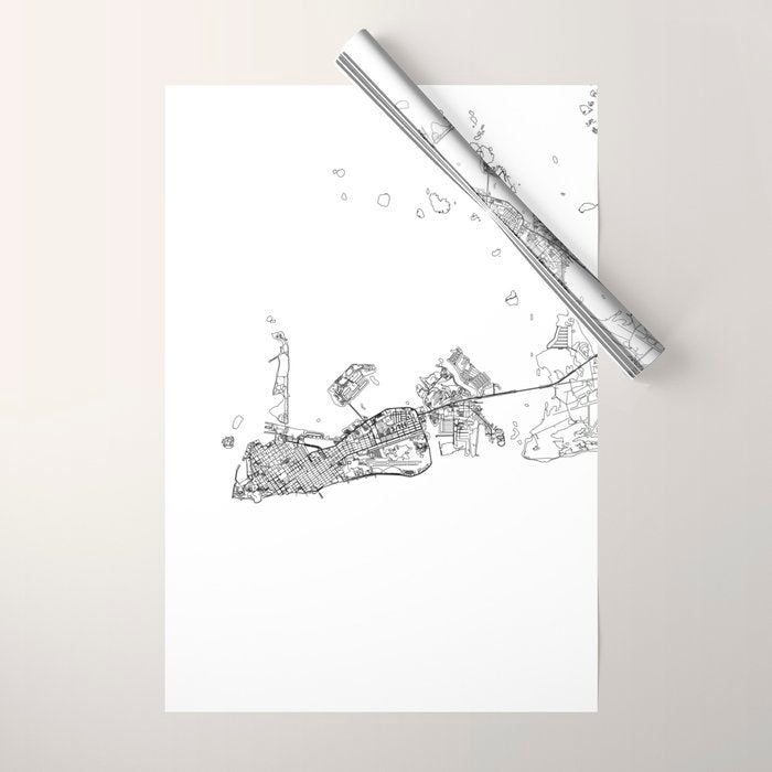 Key West White Map Wrapping Paper Gallery Image 1