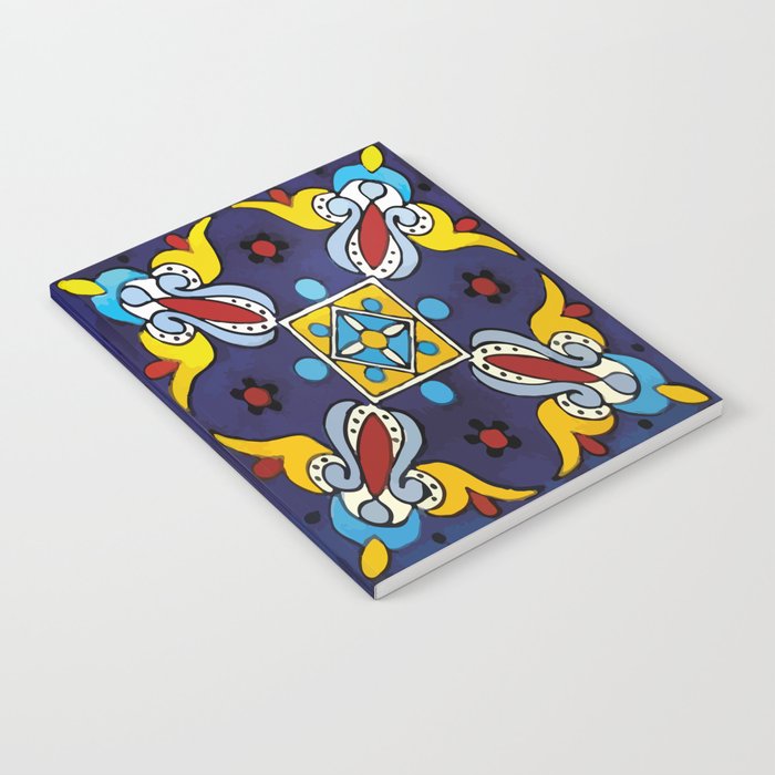 Abstract blue cruz mexican modern talavera tile wall Notebook Gallery Image 2