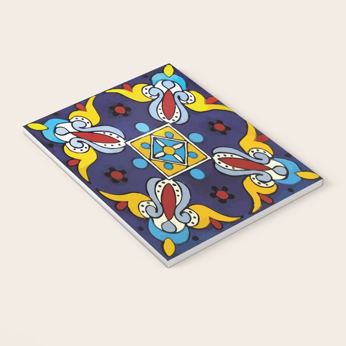 Abstract blue cruz mexican modern talavera tile wall Notebook Gallery Image 3