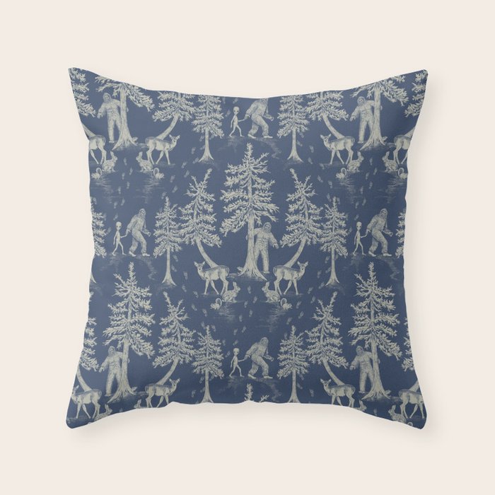 Navy Blue Bigfoot & Friends Throw Pillow Gallery Image 1